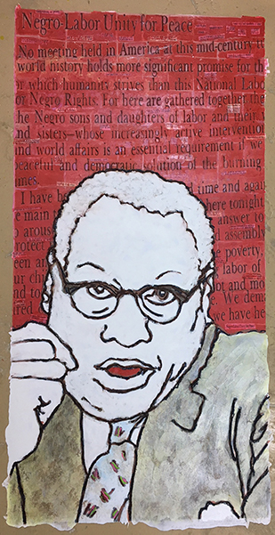 art by Nell Painter: Paul Robeson Activist, oil stick, acrylic, and ink on canvas, 48" x 24"