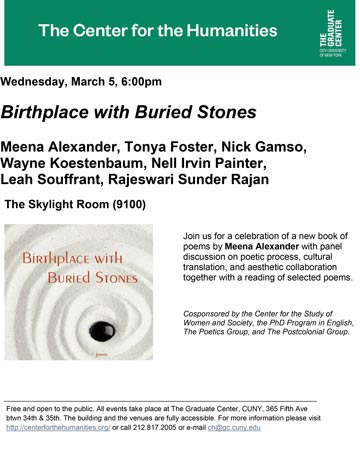 poster for the event: Birthplace with Buried Stones, March 5, 2014